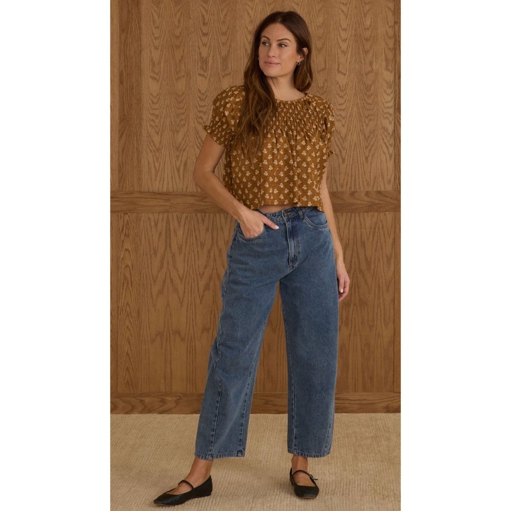 Rylee + Cru Blue Boyfriend Jeans with Brown Floral Top